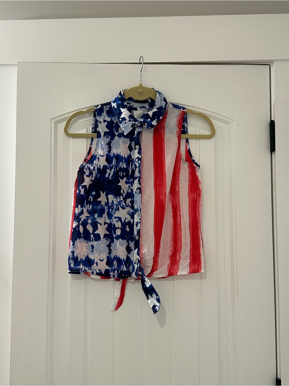 Justice 4th Of July American Flag Button Up Tank Top W/ Front Tie Detail Size 16